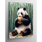 Tablomega Kanvas Tablo Bambu Ve Hamburger Yiyen Panda