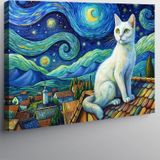 Tablomega Kanvas Tablo Beyaz Kedi Ve Retro Evler Van Gogh Tarzı