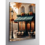 Tablomega Kanvas Tablo Çiçekli Ev Kafe Ve Sokak Lambası