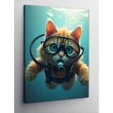 Tablomega Kanvas Tablo Denizin Altındaki Dalgıç Kedi