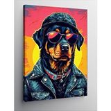 Tablomega Kanvas Tablo Deri Ceketli Karizmatik Rottweiler