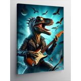 Tablomega Kanvas Tablo Elektro Gitar Çalan Dinazor Ve Kuşlar