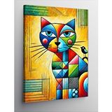 Tablomega Kanvas Tablo Geometrik Renkli Kedi