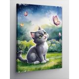 Tablomega Kanvas Tablo Gri Yavru Kedi Ve Kelebek