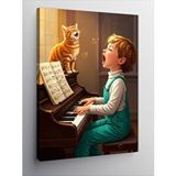 Tablomega Kanvas Tablo Kedi Ve Çocuk Piyano Çalıyor