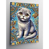 Tablomega Kanvas Tablo Kedi Ve Mavi Desenler