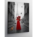 Tablomega Kanvas Tablo Kırmızı Elbiseli Kadın Ve Kedi