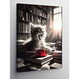 Tablomega Kanvas Tablo Kırmızı Fincan Ve Esneyen Kedi