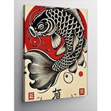 Tablomega Kanvas Tablo Kırmızı Japon Balığı Ve Dalga Deseni