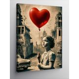 Tablomega Kanvas Tablo Kırmızı Kalp Şeklinde Uçan Balon