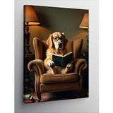 Tablomega Kanvas Tablo Koltukta Kitap Okuyan Köpek