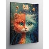 Tablomega Kanvas Tablo Mavi Turuncu Kedi