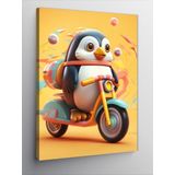 Tablomega Kanvas Tablo Motosiklet Kullanan Penguen