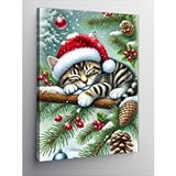 Tablomega Kanvas Tablo Noel Şapkası Takan Kedi