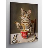 Tablomega Kanvas Tablo Noodle Yiyen Tekir Kedi