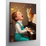 Tablomega Kanvas Tablo Piyano Çalan Çocuk Ve Kedi