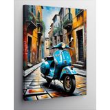Tablomega Kanvas Tablo Retro Mavi Ve Scooter Motosiklet
