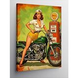 Tablomega Kanvas Tablo Retro Motosiklet Kadın