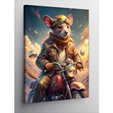 Tablomega Kanvas Tablo Retro Motosiklet Kullanan Fare