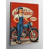 Tablomega Kanvas Tablo Retro Tamirci Kadın Ve Motosiklet