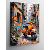 Tablomega Kanvas Tablo Retro Turuncu Scooter Motosiklet