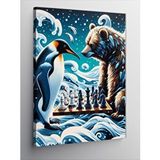 Tablomega Kanvas Tablo Satranç Oynayan Penguen