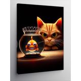 Tablomega Kanvas Tablo Sinirli Kedi Ve Dikenli Fanus İçindeki Balık