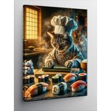 Tablomega Kanvas Tablo Sushi Yapan Aşçı Kedi