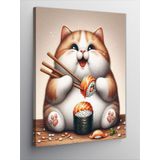 Tablomega Kanvas Tablo Suşi Yiyen Kedi
