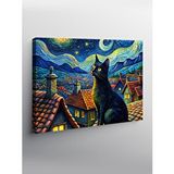 Tablomega Kanvas Tablo Van Gogh Tarzı Siyah Kedi Ve Retro Evler
