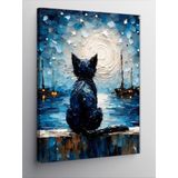 Tablomega Kanvas Tablo Van Gogh Tarzı Siyah Kedi