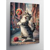 Tablomega Kanvas Tablo Voleybol Oynayan Kedi