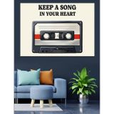 Tablomega Kaset Çalar Müzik Yazısı Dekoratif Kanvas - Mdf Ahşap Tablo