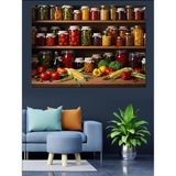Tablomega Kavanozlar ve Baharatlı Mutfak Rafı Dekoratif Kanvas - Mdf Ahşap Tablo - 50x70 Cm
