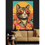 Tablomega Kedi Gözlüklü Pop Art Dekoratif Kanvas - Mdf Ahşap Tablo