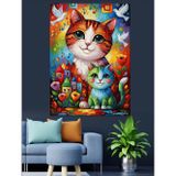 Tablomega Kedi Ve Renkli Evler Dekoratif Kanvas - Mdf Ahşap Tablo