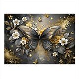 Tablomega Kelebek Ve Çiçekler Model Ahşap Tablo 35cm X50cm
