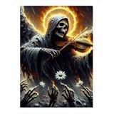 Tablomega Keman Çalan İskelet Ve Çiçekler Mdf Poster 25cmx 35cm