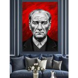 Tablomega Kırmızı Arkaplan Atatürk Portresi Dekoratif Kanvas - Mdf Ahşap Tablo