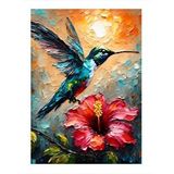 Tablomega Kırmızı Çiçek Ve Arı Kuşu Dekoratif Ahşap Tablo 35cm X50cm