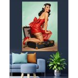 Tablomega Kırmızı elbise vintage kadın Dekoratif Kanvas - Mdf Ahşap Tablo