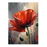 Tablomega Kırmızı Gelincik Çiçeği Tasarım Ahşap Tablo 35cm X50cm