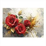 Tablomega Kırmızı Güller Dekoratif Ahşap Tablo 25cmx 35cm