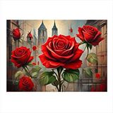 Tablomega Kırmızı Güller Model Ahşap Tablo 35cm X50cm
