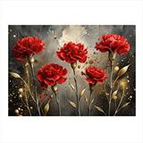 Tablomega Kırmızı Karanfil Dekoratif Ahşap Tablo 35cm X50cm
