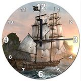 Tablomega Kırmızı Sakal Korsan Gemisi Şekilli 50x50 cm Duvar Saati