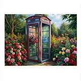 Tablomega Kırmızı Telefon Kulübesi Ve Çiçekler Art Mdf Poster 35cm X50cm