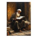 Tablomega Kitap Okuyan Yaşlı Adam Hediyelik Ahşap Tablo 25cmx 35cm