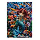 Tablomega Kızıl Saçlı Deniz Kızı Modern Ahşap Tablo 25cmx 35cm