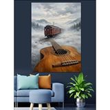 Tablomega Klasik Gitar Ve Buharlı Tren Dekoratif Kanvas - Mdf Ahşap Tablo